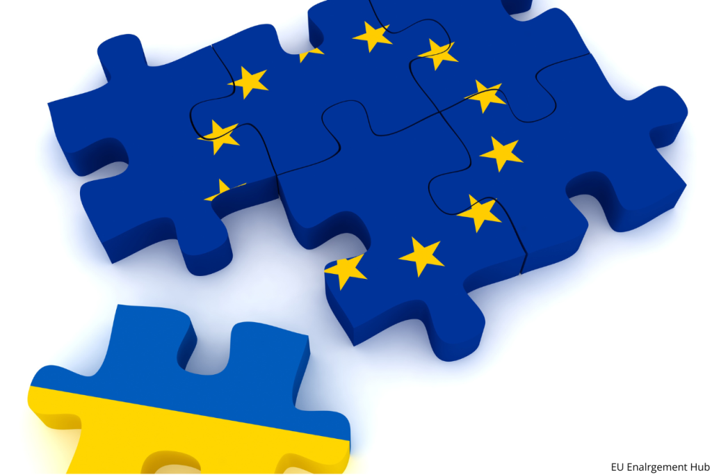 puzzle pieces with the flags of the EU and Ukraine